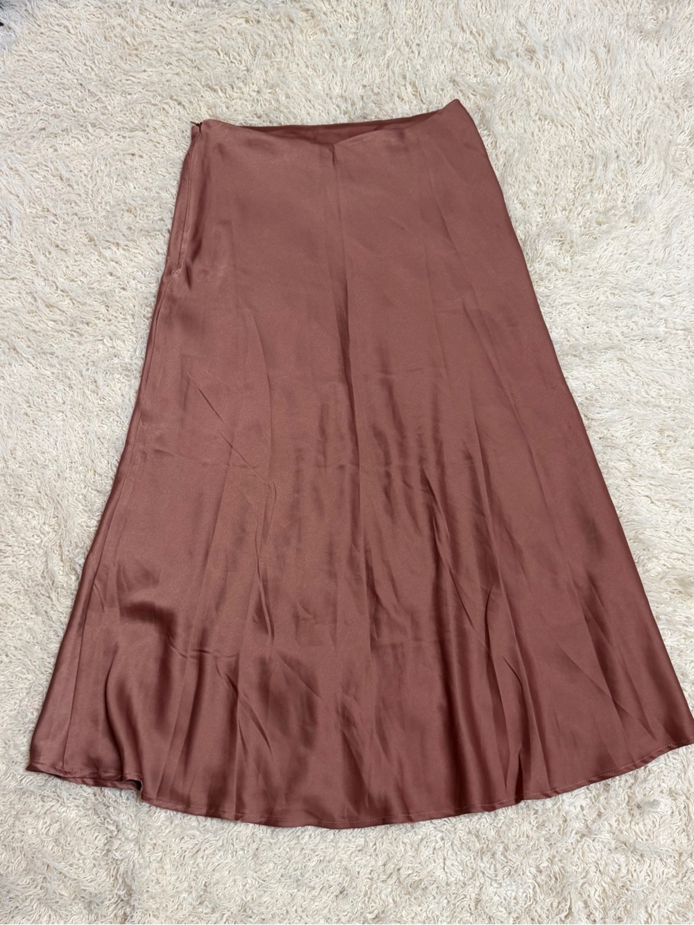 NWOT Shein women’s medium Satin A-Line Maxi Skirt in Rust brown